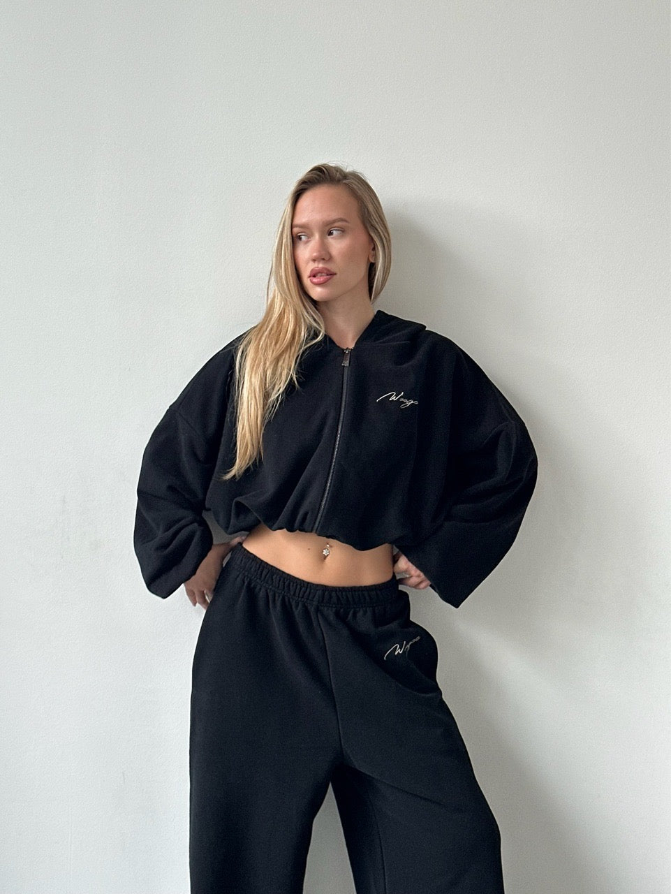 BAGGY Tracksuit — Zip Hoodie & Wide Pants — Black