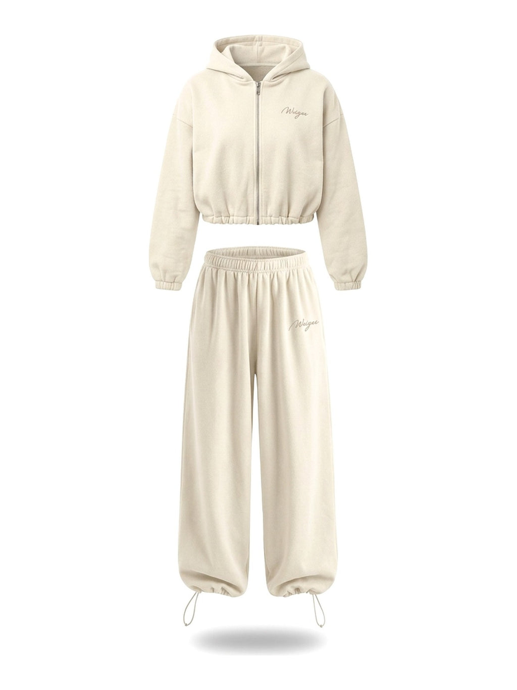 BAGGY Tracksuit — Zip Hoodie & Wide Pants — Cream — WOOGEE