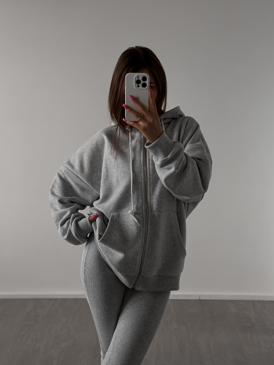 Hoodie UNISEX ZIP — Grey Melange