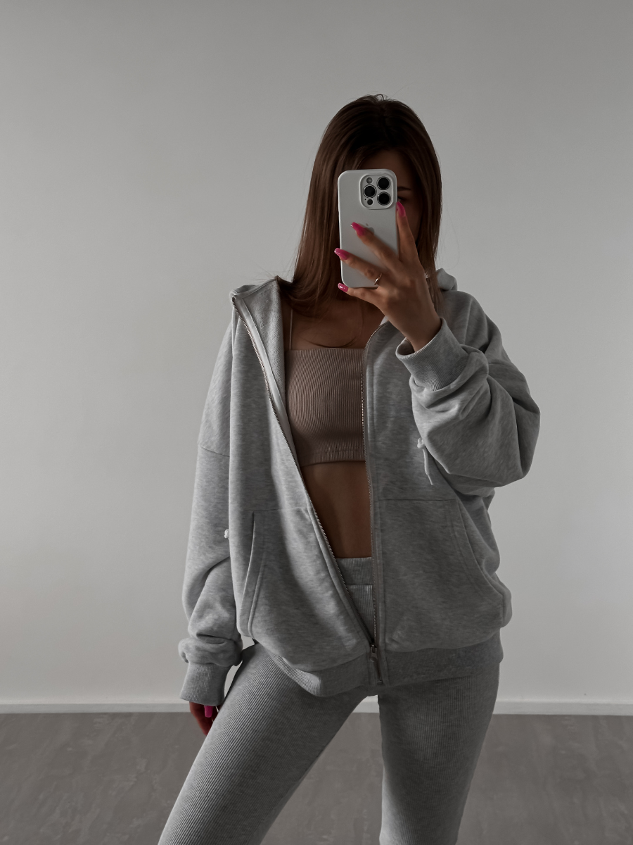 Hoodie UNISEX ZIP — Grey Melange