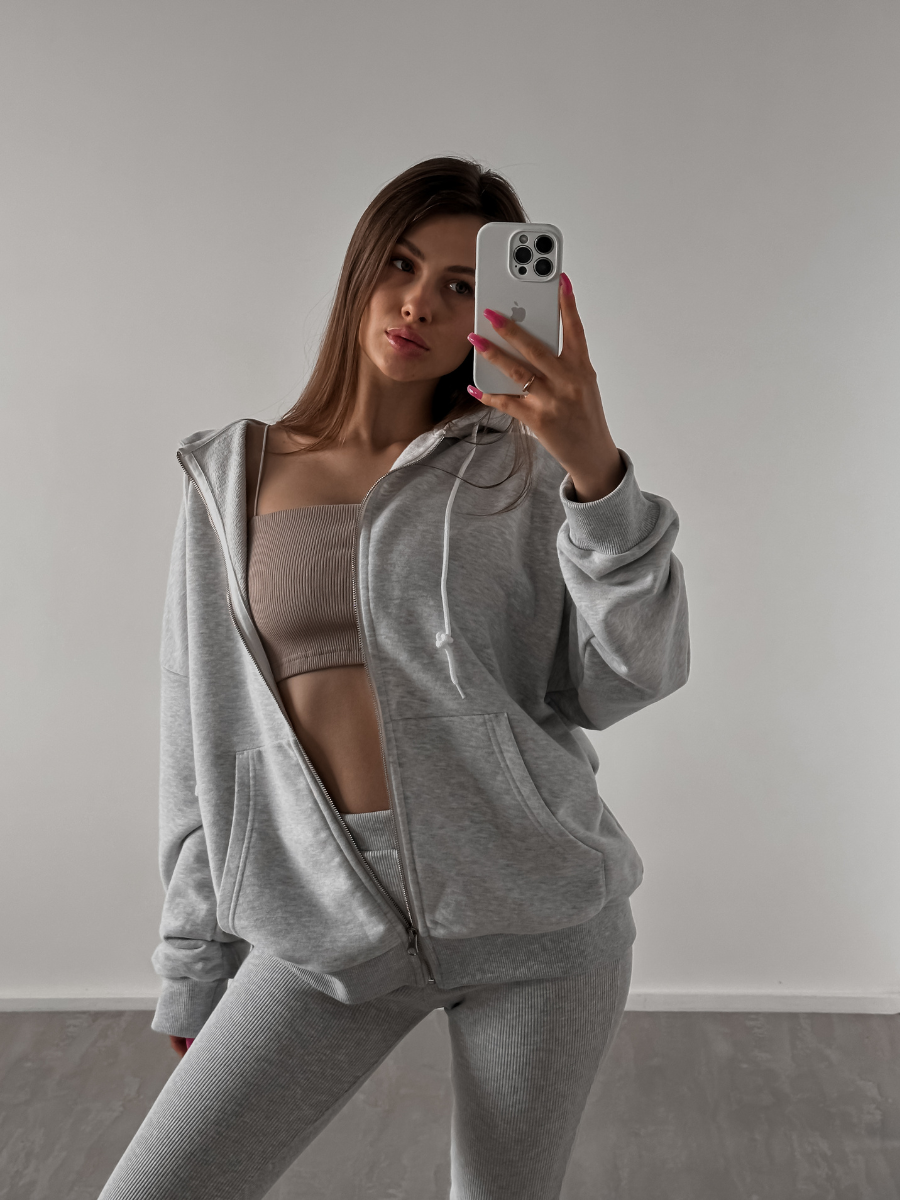 Hoodie UNISEX ZIP — Grey Melange