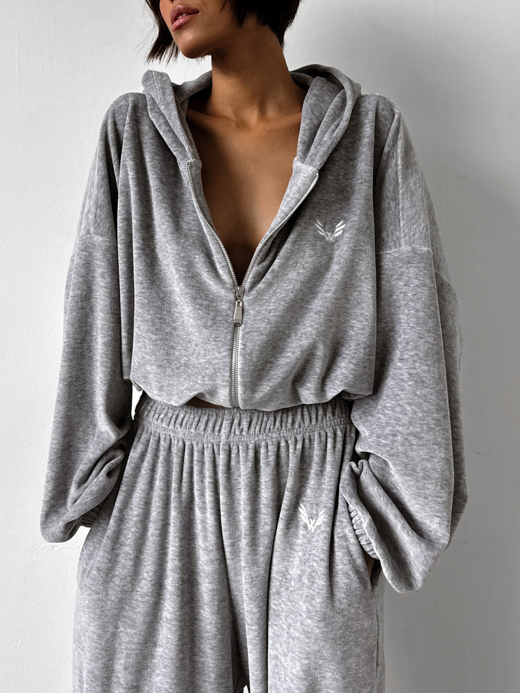 Hoodie BAGGY VELOURS — Marl Grey