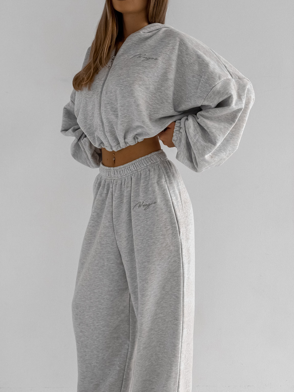 BAGGY Tracksuit — Zip Hoodie & Wide Pants — Grey Melange