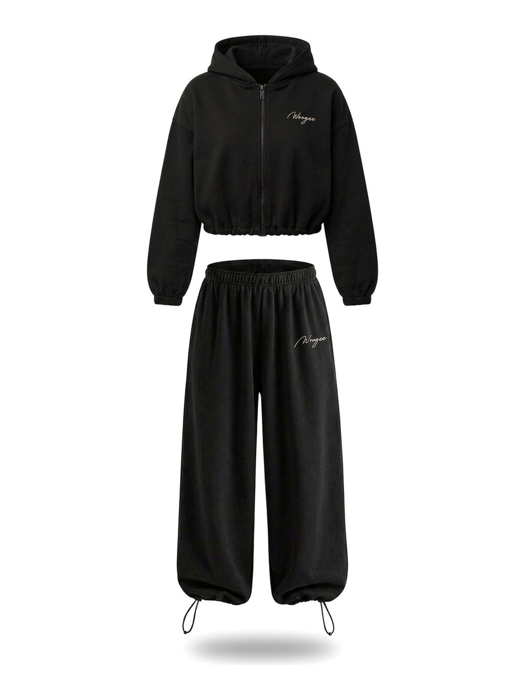 BAGGY Tracksuit — Zip Hoodie & Wide Pants — Black