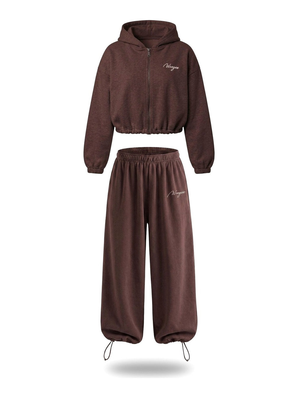 BAGGY Tracksuit — Zip Hoodie & Wide Pants — Chocolate — WOOGEE