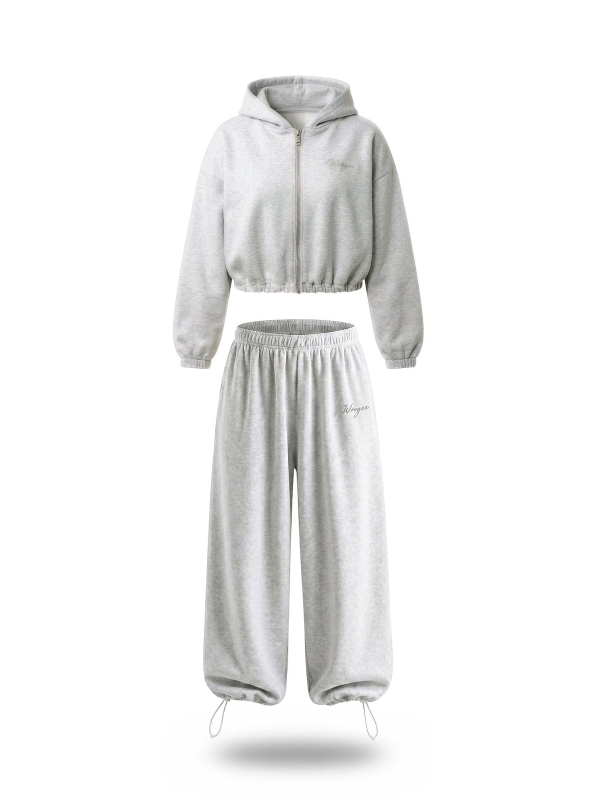 BAGGY Tracksuit — Zip Hoodie & Wide Pants — Grey Melange — WOOGEE