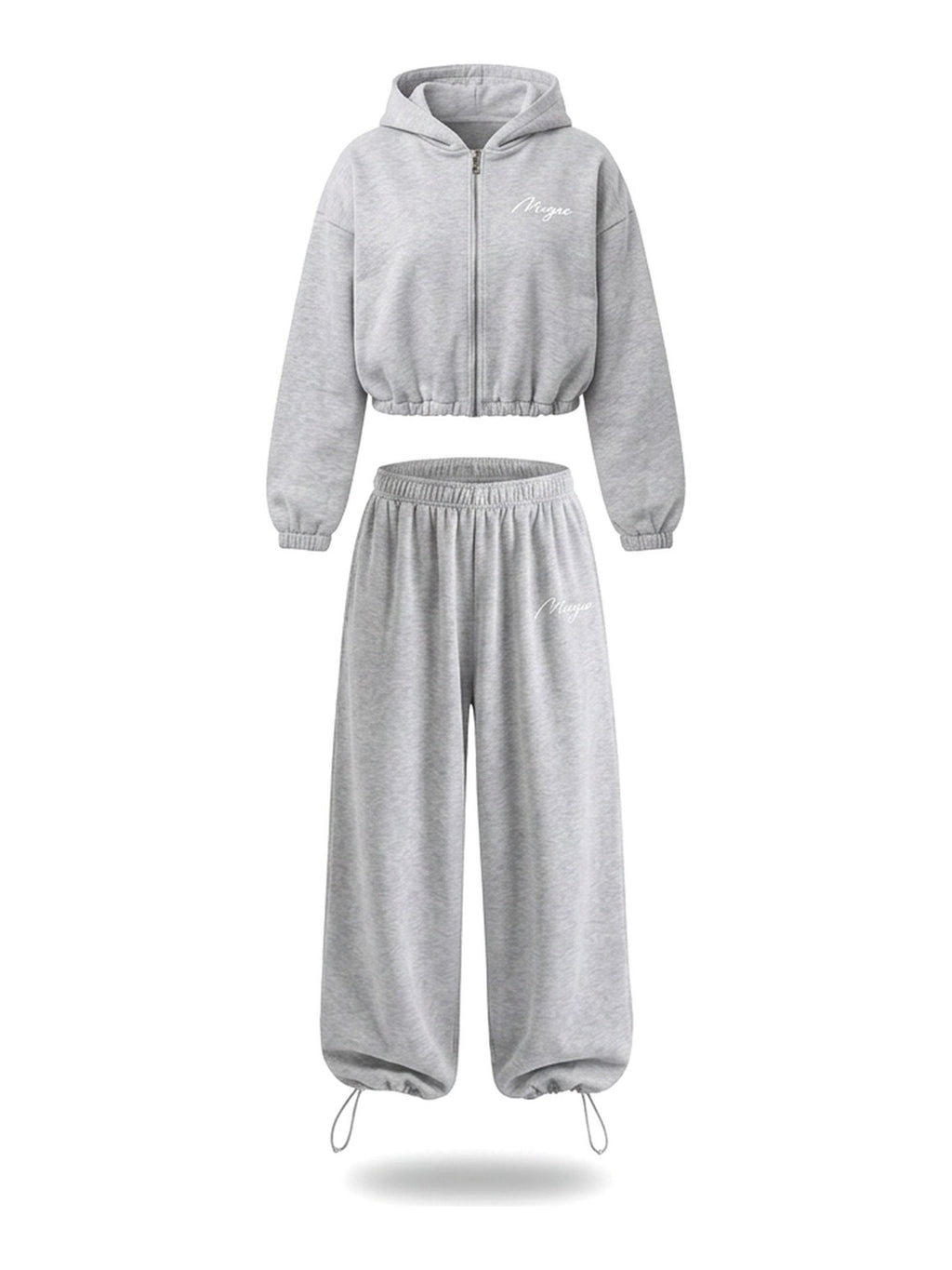 BAGGY Tracksuit — Zip Hoodie & Wide Pants — Grey Melange — WOOGEE
